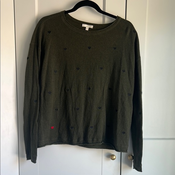 Lisa Todd Green More To Love Embroidered heart Crew Neck Sweater | S - Picture 1 of 5